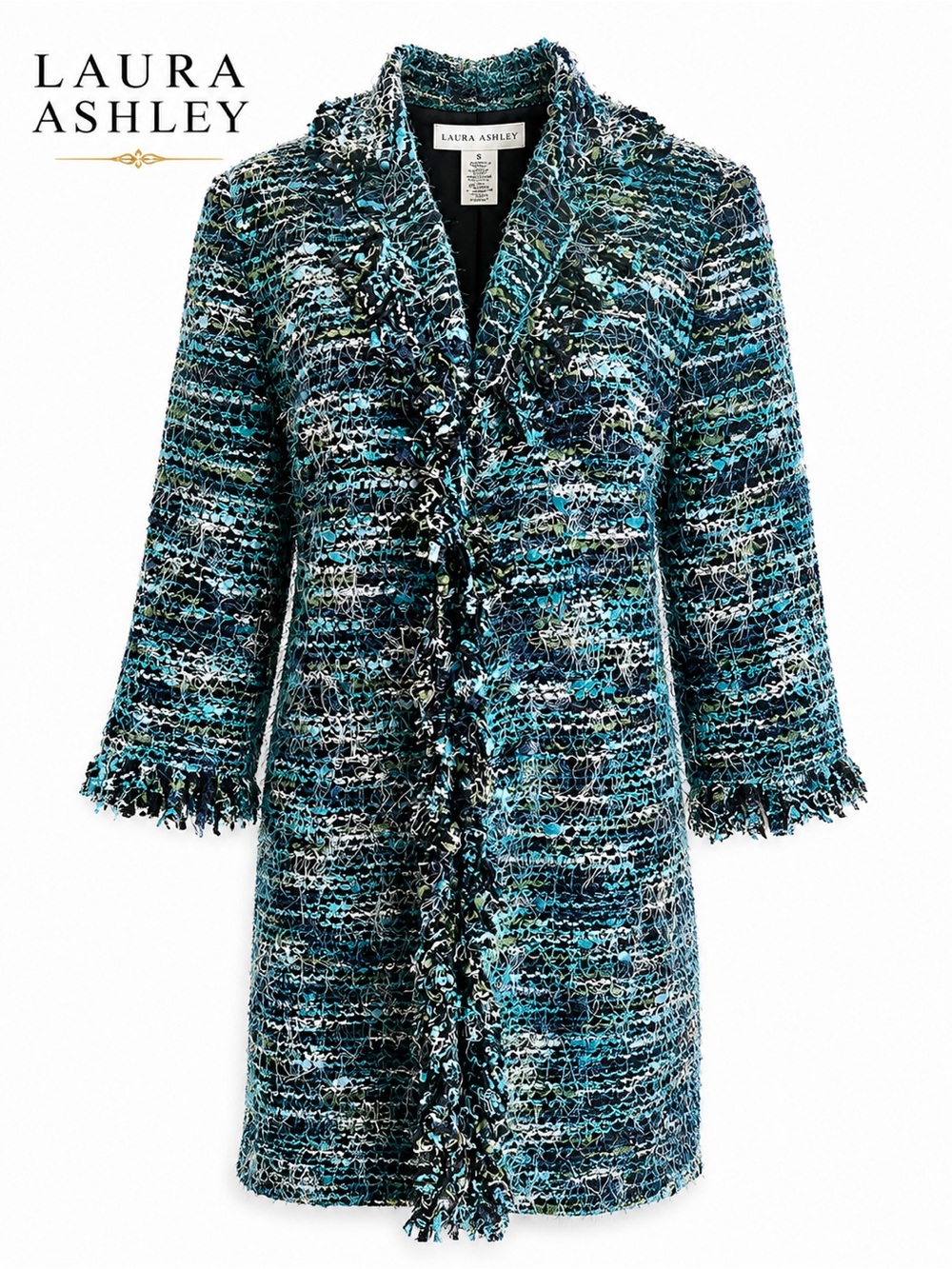 Laura Ashley Bouclé Eyelash Fringe Textured Knit Jacket